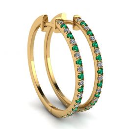 Diamond and Emerald Hoop Earrings Yellow Gold Diamond and Emerald Hoop Earrings Yellow Gold
