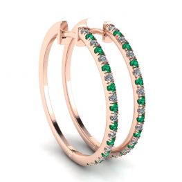 Diamond and Emerald Hoop Earrings Rose Gold Diamond and Emerald Hoop Earrings Rose Gold