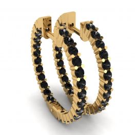 Black Diamond Hoop Earrings Yellow Gold