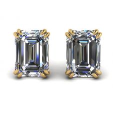 Emerald Cut Diamond Stud Earrings Yellow Gold