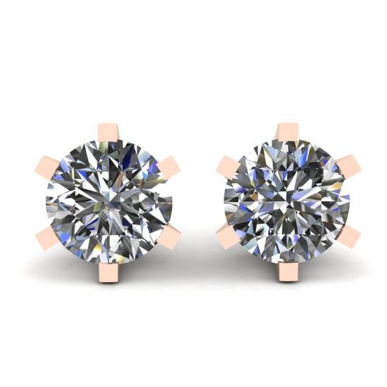 Classic Diamond Stud Earrings in 18K Rose Gold, Enlarge image 1