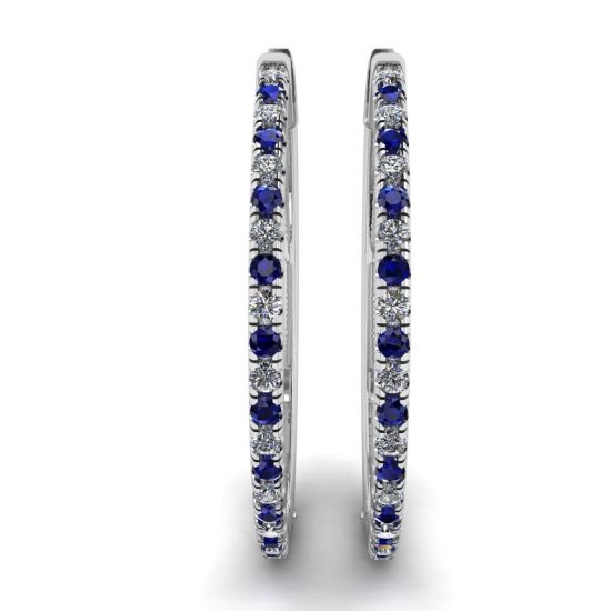 Hoop Sapphire and Diamond Earrings White Gold,  Enlarge image 3