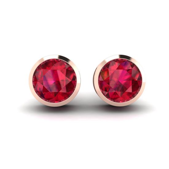 Ruby Stud Earrings in  Rose Gold, Enlarge image 1