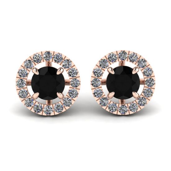 5 mm Black Diamond Studs with Detachable Halo Jackets Rose Gold, Enlarge image 1