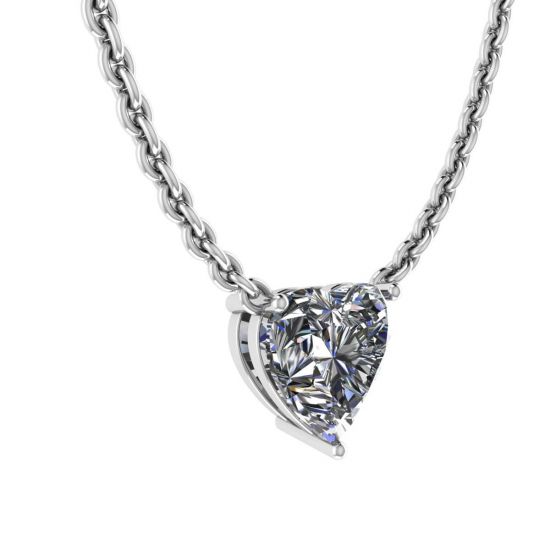 Heart Diamond Solitaire Necklace on Thin Chain White Gold,  Enlarge image 2