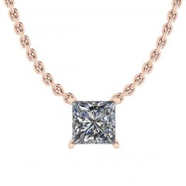 Princess Diamond Solitaire Necklace on Thin Chain Rose Gold Princess Diamond Solitaire Necklace on Thin Chain Rose Gold