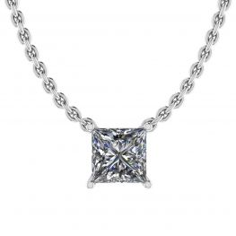 Princess Diamond Solitaire Necklace on Thin Chain White Gold Princess Diamond Solitaire Necklace on Thin Chain White Gold
