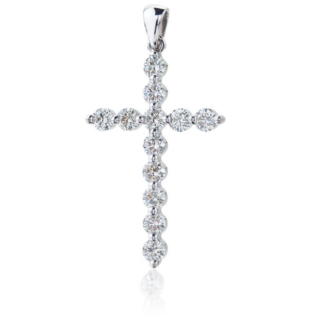 Cross Necklace with 12 diamonds in 18K White Gold