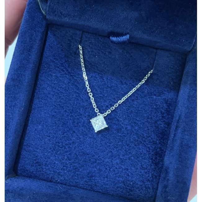 Rhombus Princess Cut Diamond Solitaire Necklace White Gold - Photo 2