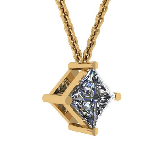 Rhombus Princess Cut Diamond Solitaire Necklace Yellow Gold, More Image 0
