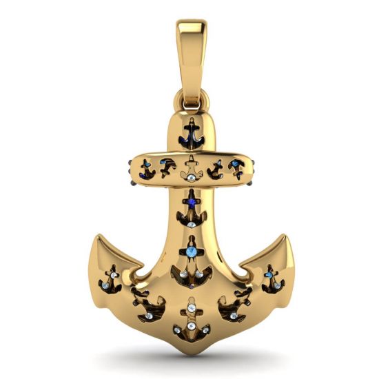 Anchor Sapphire Pendant in 18K Yellow Gold,  Enlarge image 3