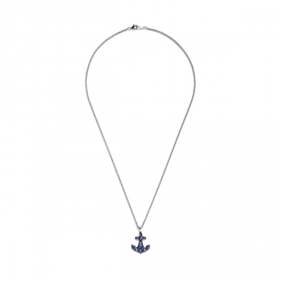Anchor Sapphire Pendant in 18K White Gold,  Enlarge image 8