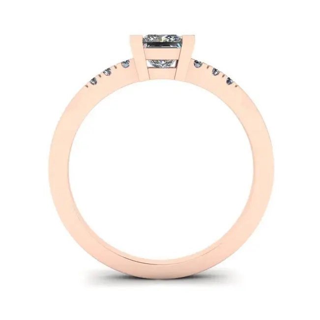 Princess Cut Diamond Ring with 3 Small Side Diamonds Rose Gold - Photo 1