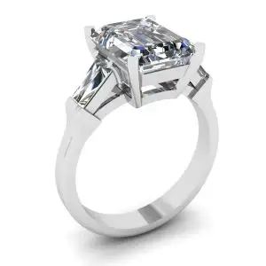 Three-Stone Emerald and Baguette Diamond Engagement Ring - Photo 3