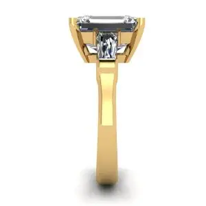 Three-Stone Emerald and Baguette Diamond Engagement Ring Yellow Gold - Photo 2