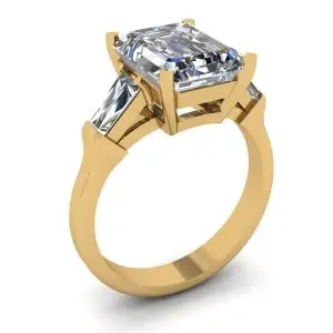 Three-Stone Emerald and Baguette Diamond Engagement Ring Yellow Gold - Photo 3