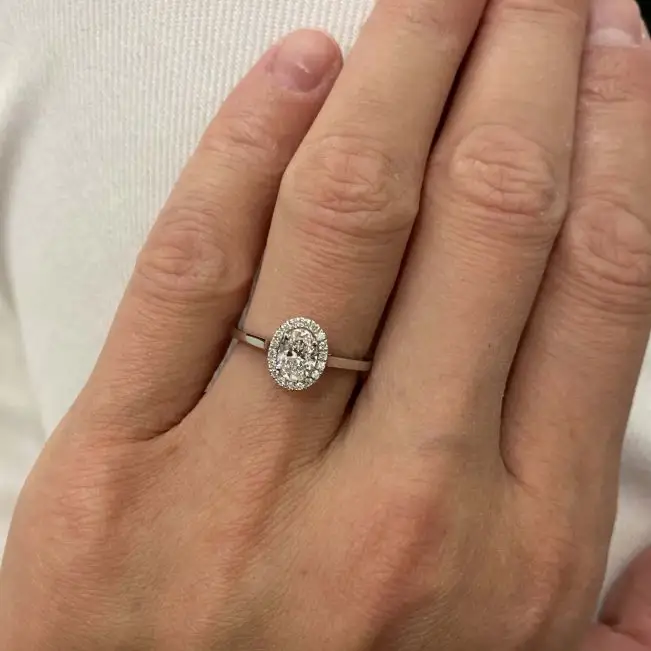 Oval Diamond Halo Engagement Ring - Photo 4