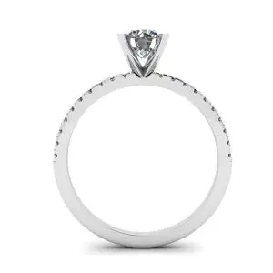 Classic Round Diamond Ring with thin side pave White Gold - Photo 1