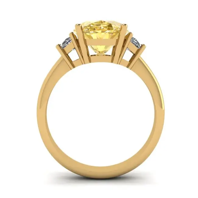 Oval Yellow Diamond with Side Half-Moon White Diamonds Ring Yellow Gold - Photo 1