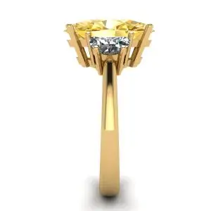 Oval Yellow Diamond with Side Half-Moon White Diamonds Ring Yellow Gold - Photo 2