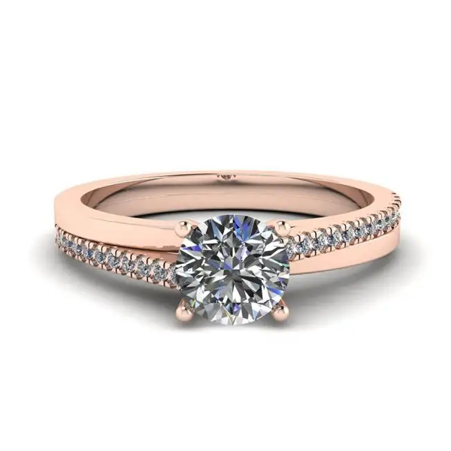 Asymmetrical Side Pave Engagement Ring Rose Gold