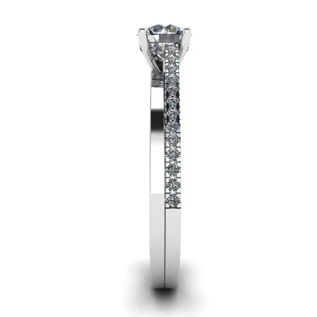 Asymmetrical Side Pave Engagement Ring White Gold - Photo 2