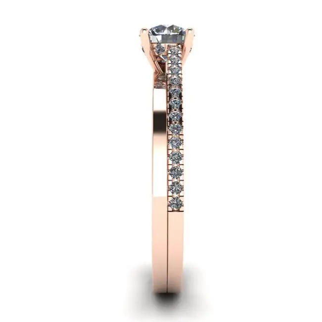 Asymmetrical Side Pave Engagement Ring Rose Gold - Photo 2