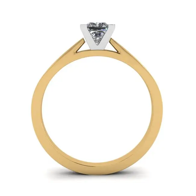 Futuristic Style Princess Cut Diamond Ring in Yellow Gold - Photo 1