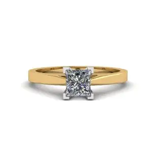 Futuristic Style Princess Cut Diamond Ring in Yellow Gold