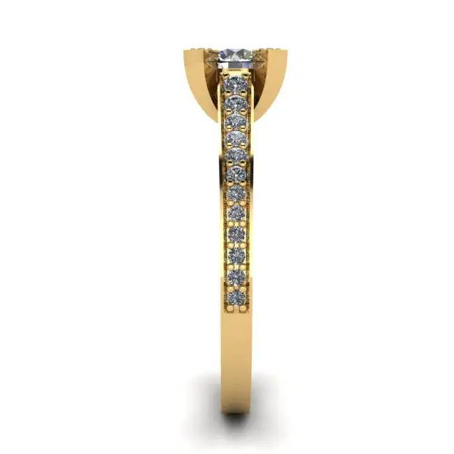 Designer Ring with Round Diamond and Pave in 18K Yellow gold - Photo 2