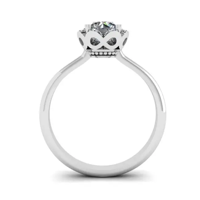 Lace Flower Cushion Diamond Ring White Gold - Photo 1