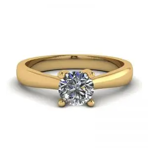 Crossing Prongs Ring with Round Diamond 18K Yellow Gold