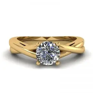 X Cross Ring with Round Diamond Yellow Gold