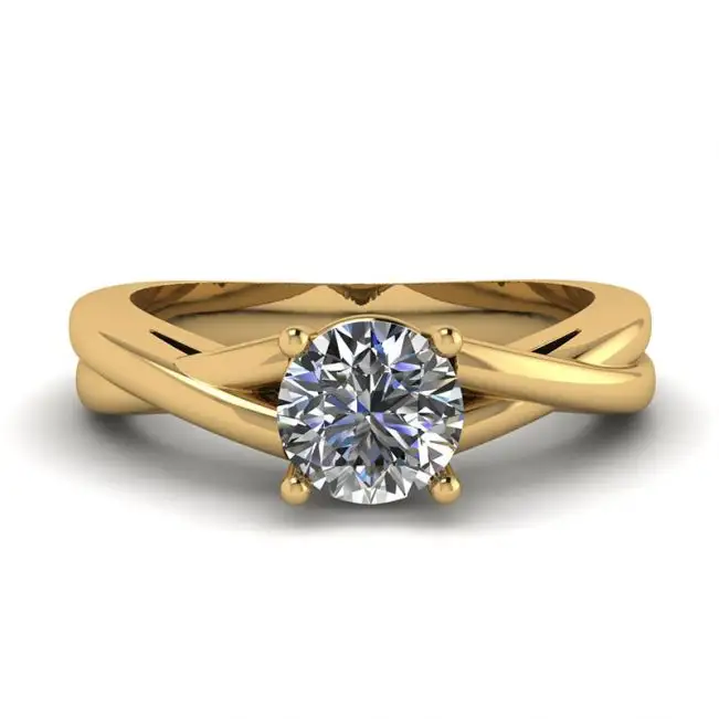 X Cross Ring with Round Diamond Yellow Gold