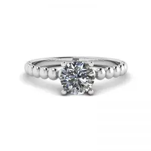 Round Diamond Solitaire on Beaded Ring in White Gold