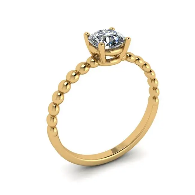 Round Diamond Solitaire on Beaded Ring in Yellow Gold - Photo 3