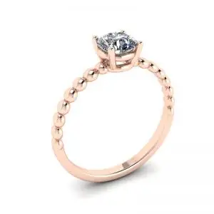 Round Diamond Solitaire on Beaded Ring in Rose Gold - Photo 3