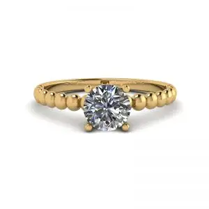 Round Diamond Solitaire on Beaded Ring in Yellow Gold