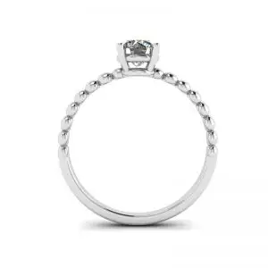 Round Diamond Solitaire on Beaded Ring in White Gold - Photo 1