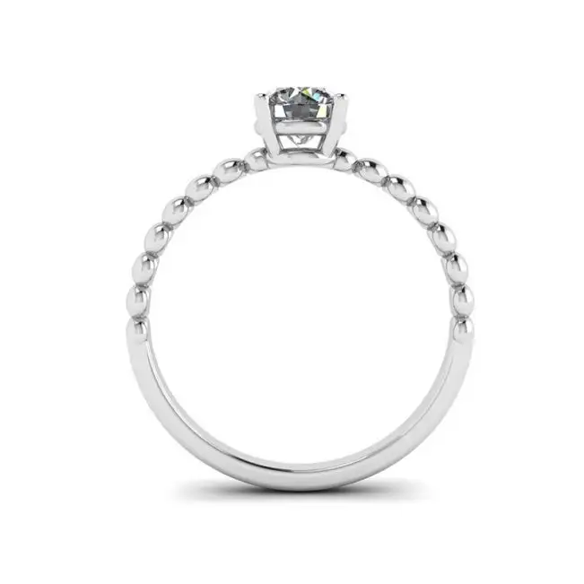 Round Diamond Solitaire on Beaded Ring in White Gold - Photo 1