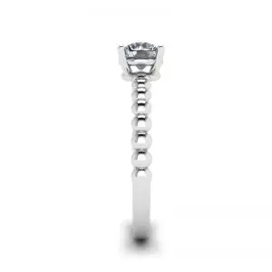 Round Diamond Solitaire on Beaded Ring in White Gold - Photo 2