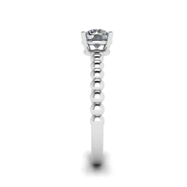 Round Diamond Solitaire on Beaded Ring in White Gold - Photo 2