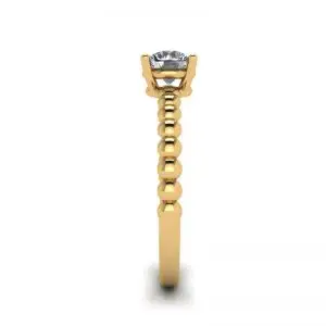 Round Diamond Solitaire on Beaded Ring in Yellow Gold - Photo 2