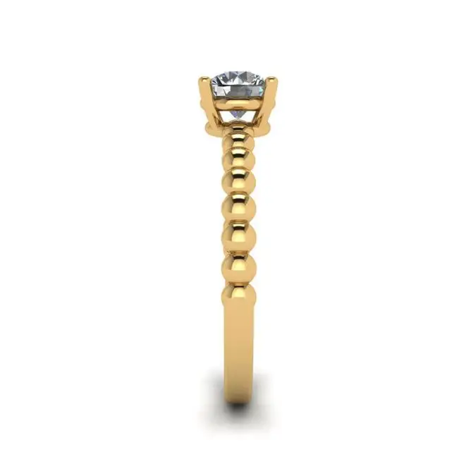 Round Diamond Solitaire on Beaded Ring in Yellow Gold - Photo 2