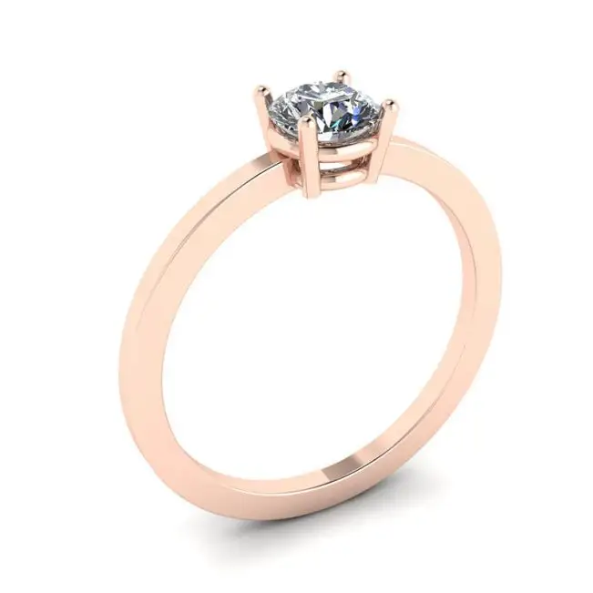 Round Diamond Solitaire Simple 18K Rose Gold Ring - Photo 3