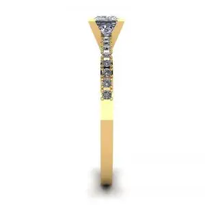 Princess Cut Diamond Ring in V with Side Pave Yellow Gold - Photo 2
