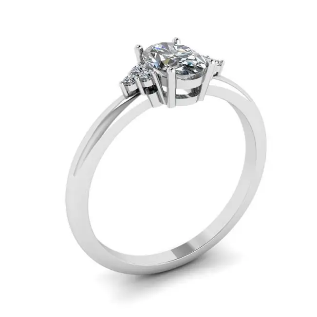 Oval Diamond with 3 Side Diamonds Ring - Photo 3