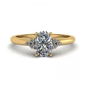 Oval Diamond with 3 Side Diamonds Ring Yellow Gold