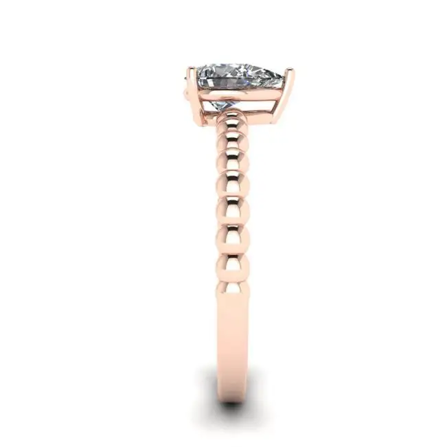Beaded Band Pear Cut Engagement Ring Rose Gold - Photo 2