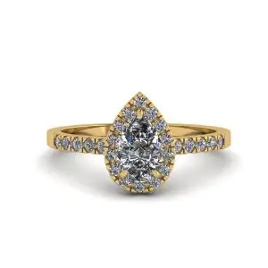 Halo Diamond Pear Shape Ring in 18K Yellow Gold - Photo 2